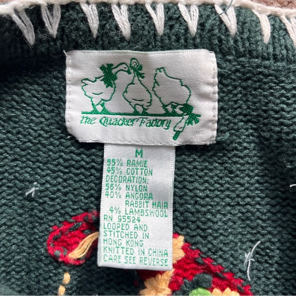 Vintage Wool & Cotton Blend Knit Button Cardigan Christmas Sweater Green Medium - Picture 2 of 3